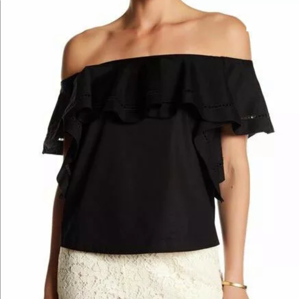 Rachel Zoe Leanna Top Black Size 6 Ruffle Lace